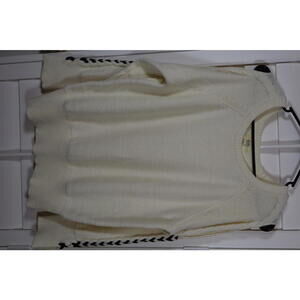 KORI America Cream Knit Sweater with Black Detail on Sleeves & open shoulder